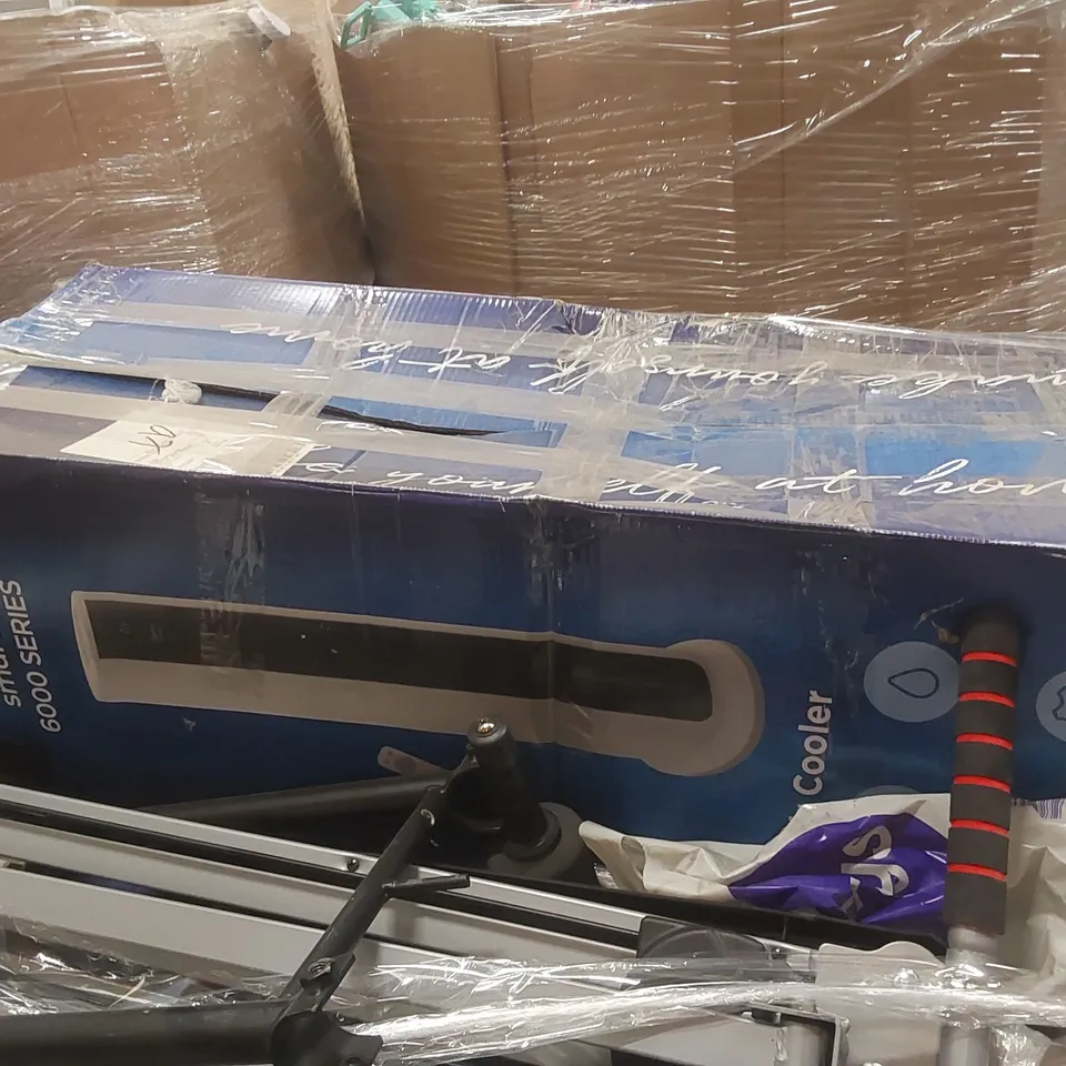PALLET CONTAINING A VERY LARGE QUANTITY OF ASSORTED ITEMS INCLUDING: EXERCISE EQUIPMENT, MIDEA SMART AIR COOLER ECT
