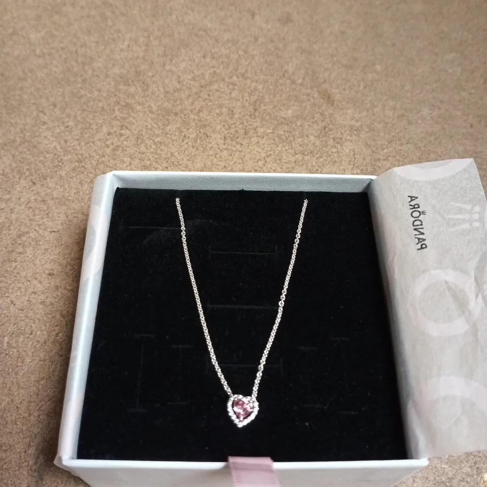 BOXED PANDORA HEART PENDANT NECKLACE – PINK STONE, SILVER-TONE