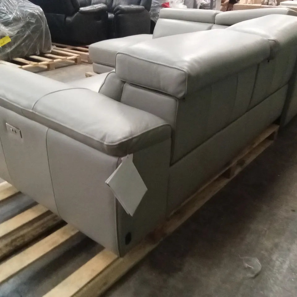 QUALITY DESIGNER GREY LEATHER POWER RECLINING CORNER SOFA
