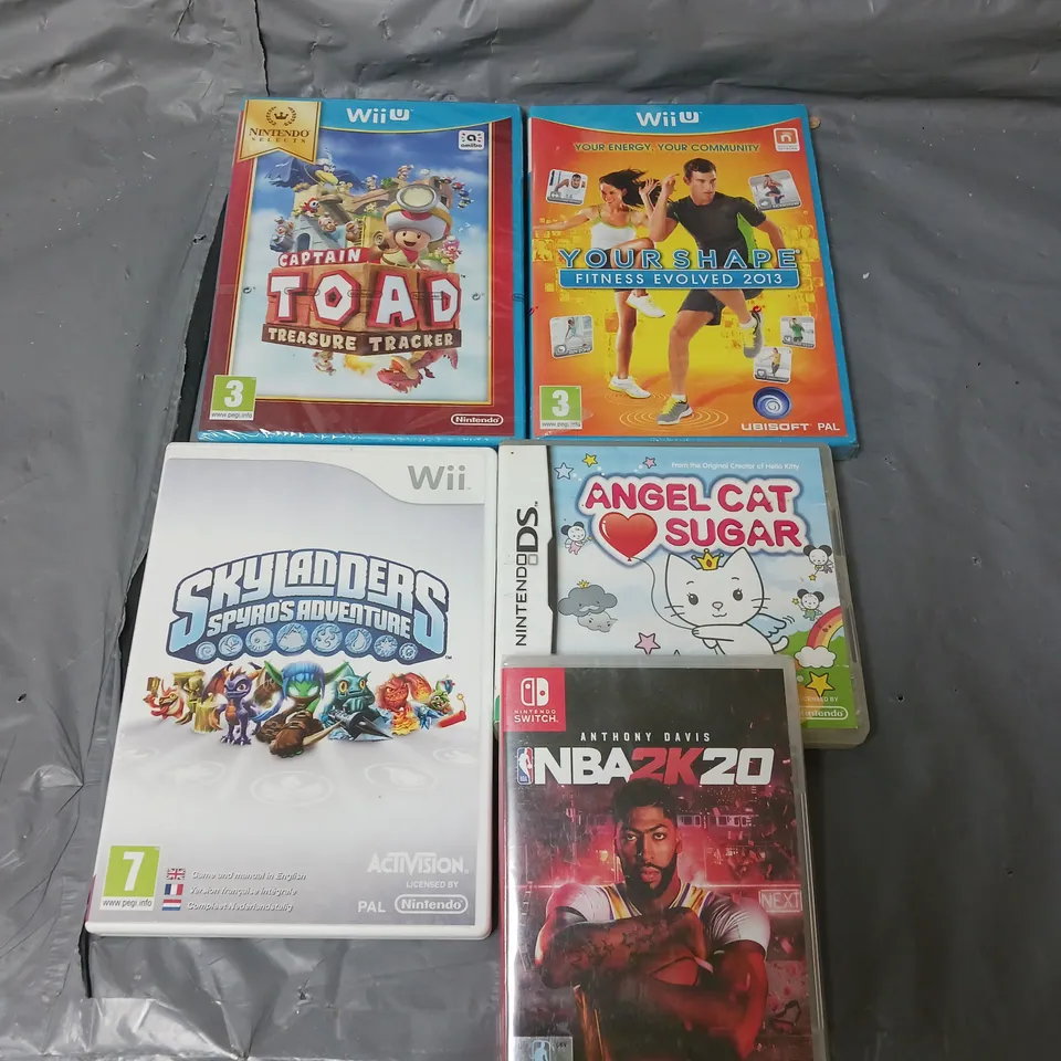 LOT OF 5 NINTENDO WII U, SWITCH AND DS VIDEO GAMES TO INCLUDE YOUR SHAPE, ANGEL CAT SUGAR AND NBA2K20