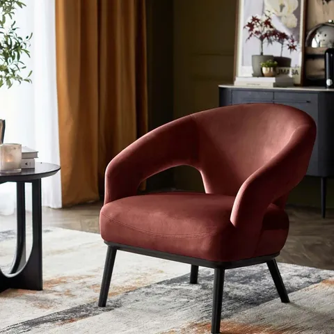BOXED DANETTI HEATH TOFFEE RED VELVET ACCENT CHAIR