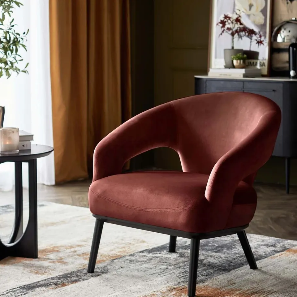 BOXED DANETTI HEATH TOFFEE RED VELVET ACCENT CHAIR