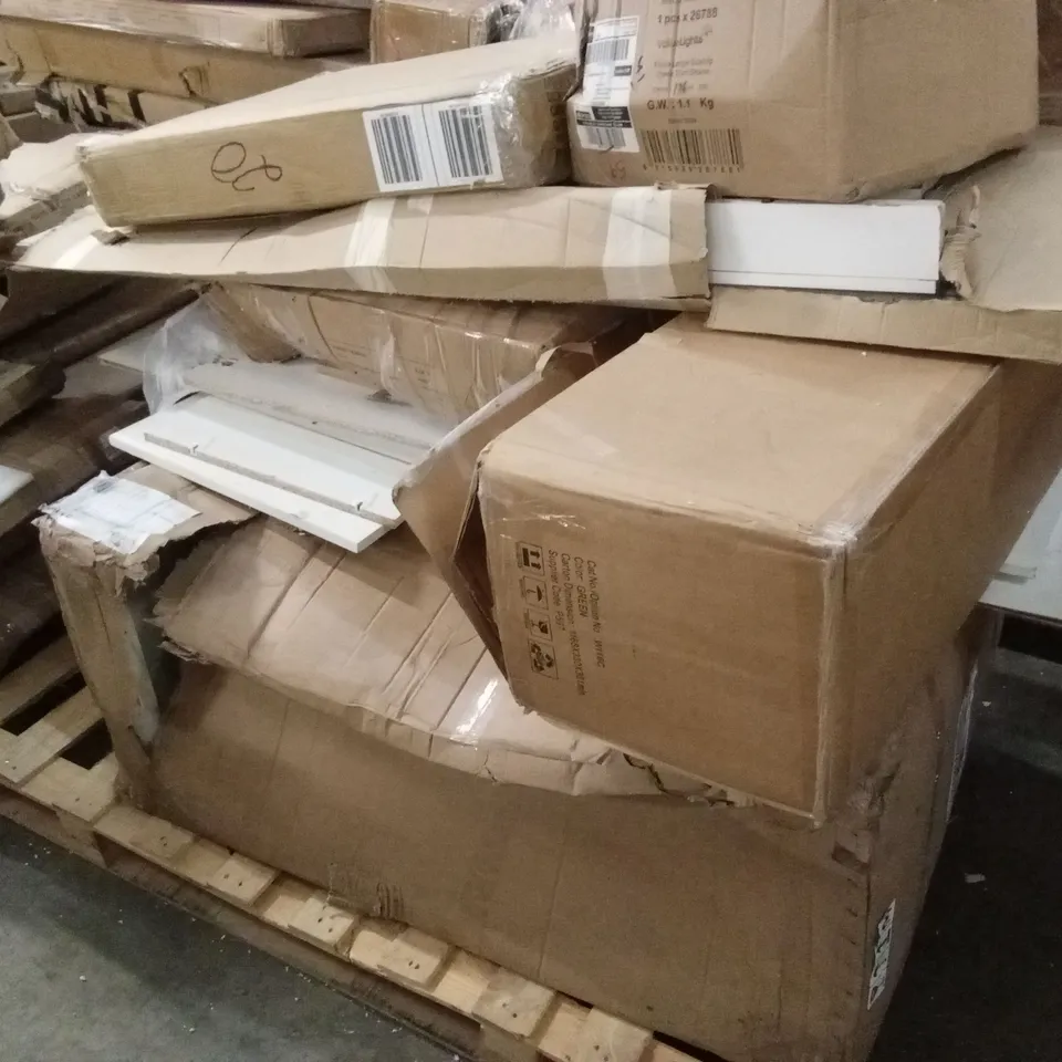 PALLET OF DESIGNER HOME FURNITURE PARTS AND PIECES; CHRISTMAS DECORATION, LIGHTING, AND FURNITURE PARTS ETC
