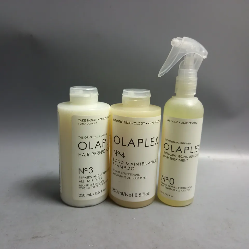 3 OLAPLEX HAIR PRODUCTS TO INCLUDE BOND MAINTENANCE SHAMPOO, HAIR PREFECTOR, INTENSIVE BOND BUILDING HAIR TREATMENT