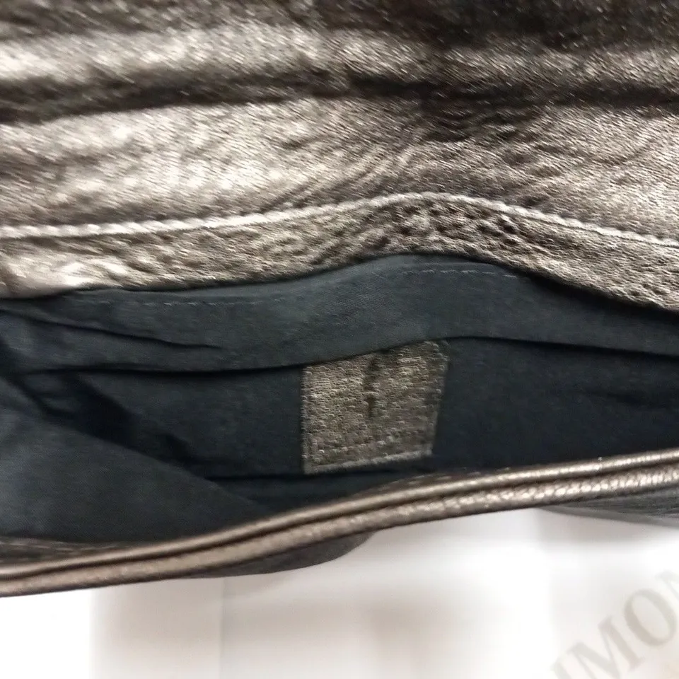 MAISON DU POSH LARGE SILVER CLUTCH BAG WITH GOLD SKULL RING HANDLE