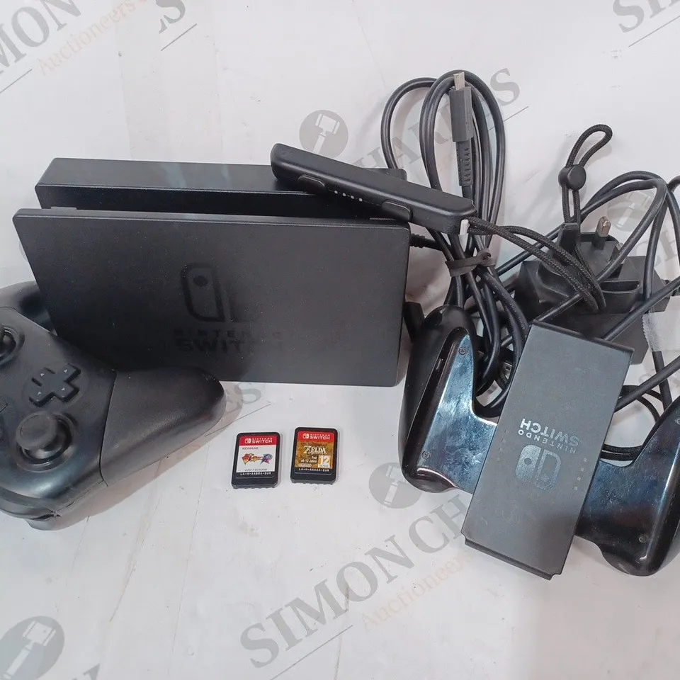 BOXED NINTENDO SWITCH GAMES CONSOLE HAC-001 W. CONTROLLER, CHARGING DOCK, & 2 GAMES