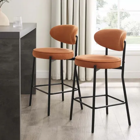 BOXED DUSK MIA SET OF 2 BARSTOOL - MATTE VELVET - BURNT ORANGE (1 BOX)