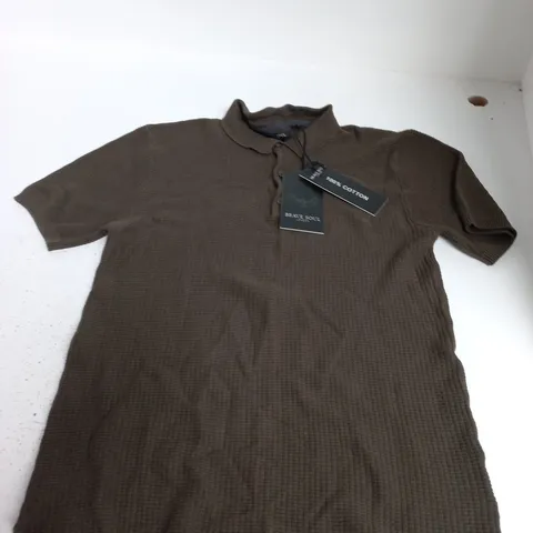 BRAVE SOUL LONDON BROWN 100% COTTON KNIT POLO SHIRT – SHORT SLEEVE, SIZE M