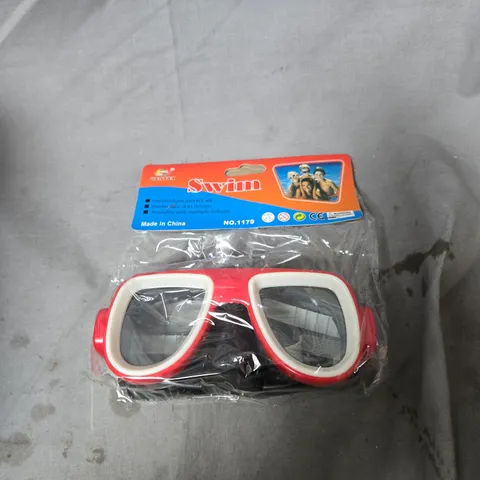 BOX OF APPROXIMATELY 50 X SWIM GOGGLES – RED & WHITE FRAME