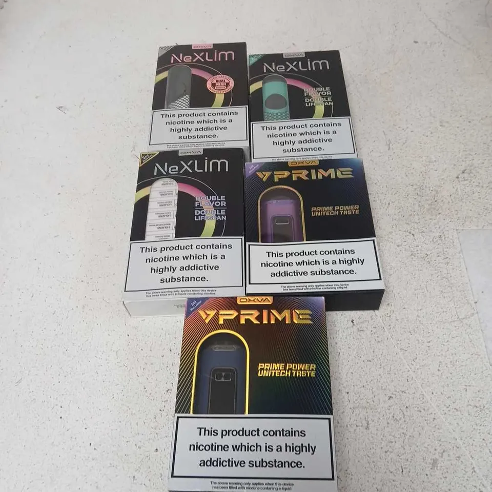 BOX OF APPROXIMATELY 35 ASSORTED E-CIGARETTES AND COMPONENTS TO INCLUDE:  ASSORTED OXVA DEVICE KITS 