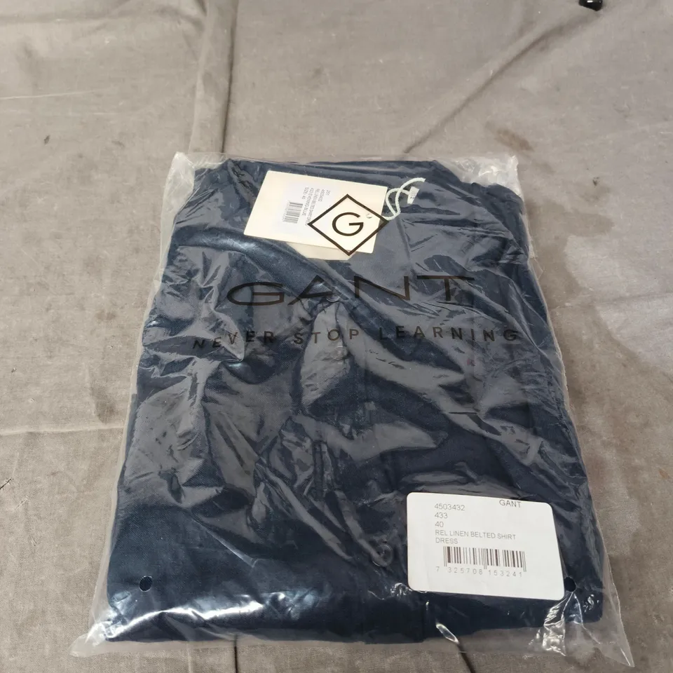 GANT LINEN BELTED SHIRT DRESS – NAVY - SIZE 40