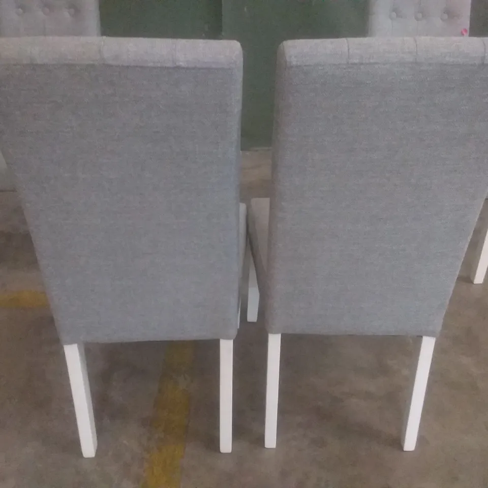 SET OF 4 REGENT LIGHT GREY FABRIC BUTTON BACK DINING CHAIRS (WHITE LEG)