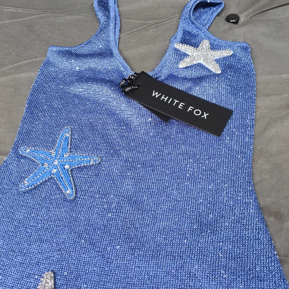 WHITE FOX GEN Z LOVE SEQUIN KNIT MINI DRESS – BLUE - SIZE SMALL
