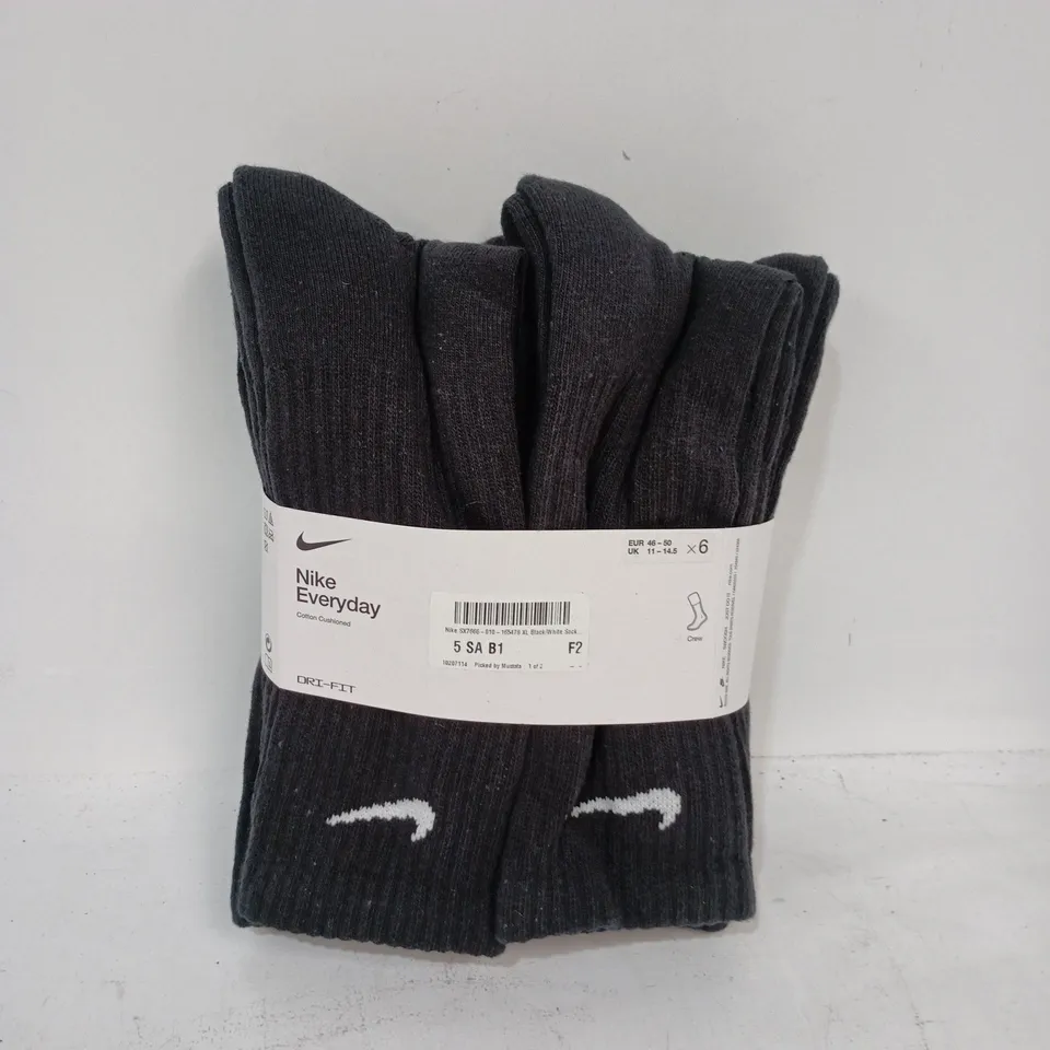 NIKE EVERYDAY SX766 6-PACK OF BLACK SOCKS - UK 11-14.5