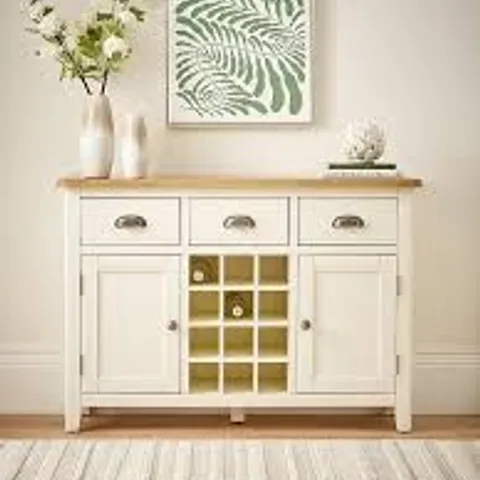 BOXED WOODLAND READY ASSEMBLED LARGE SIDEBOARD WITH WINE RACK - WHITE/OAK (1 BOX)