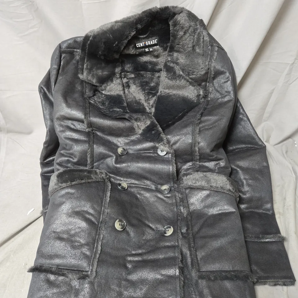 CENTIGRADE FAUX FUR COAT – WOMEN'S XL, CHARCOAL/BLACK