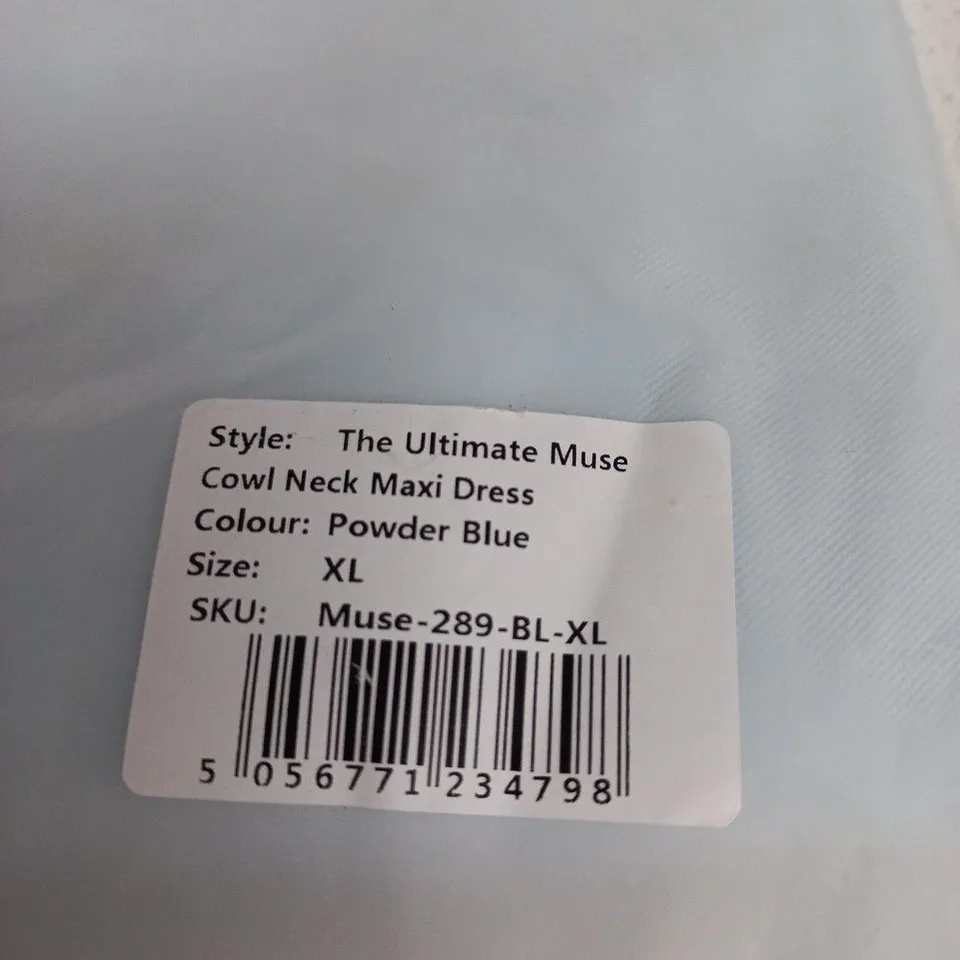 ODDMUSE LONDON THE ULTIMATE MUSE COWL NECK MAXI DRESS – POWDER BLUE – UK XL