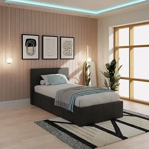 BOXED GFW SINGLE BLACK SIDE LIFT OTTOMAN BED (2 BOXES)