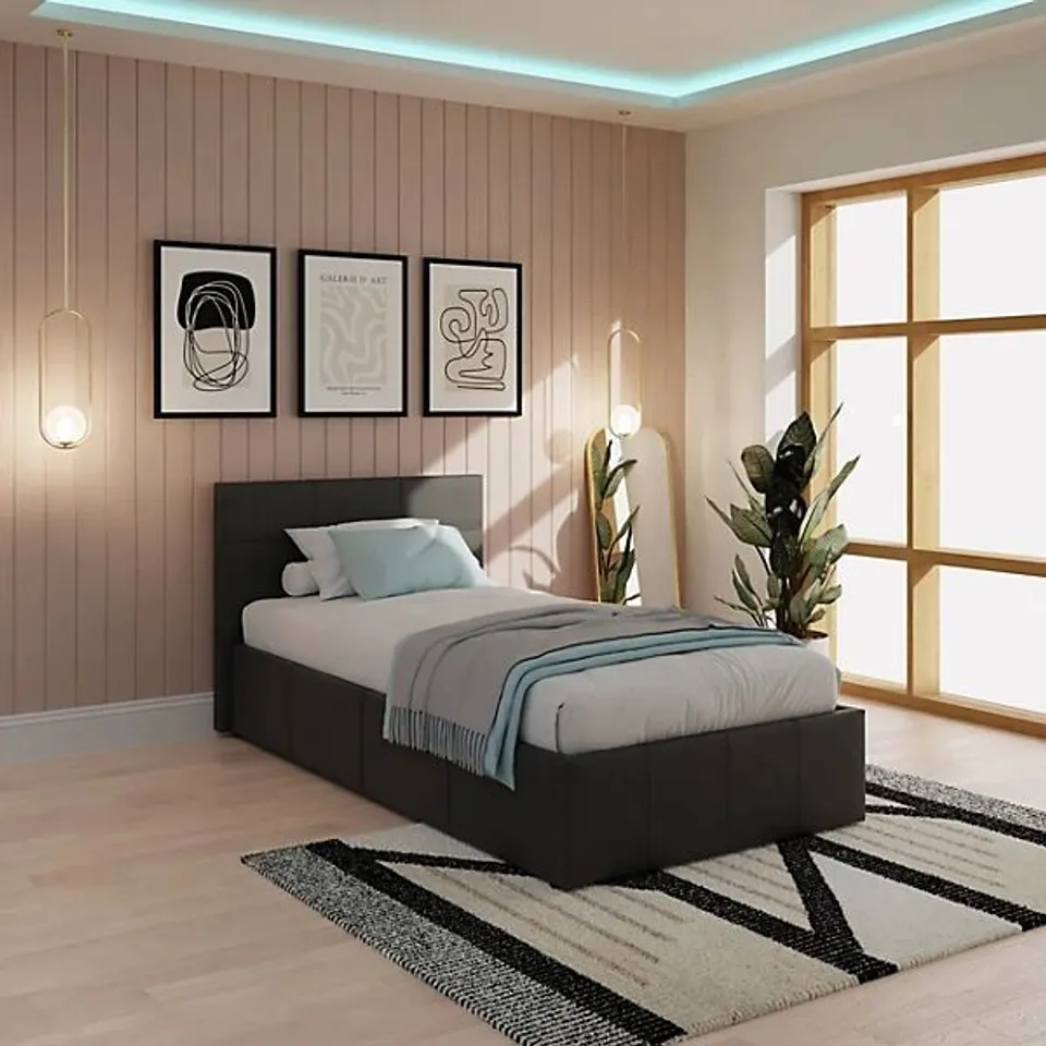 BOXED GFW SINGLE BLACK SIDE LIFT OTTOMAN BED (2 BOXES)