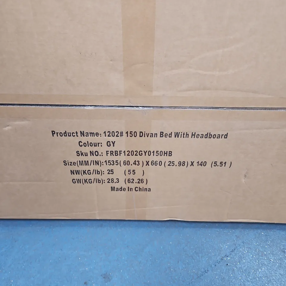 BOXED DIVAN BED WITH HEADBOARD – GREY – 1535X660X140 MM - COLLECTION ONLY
