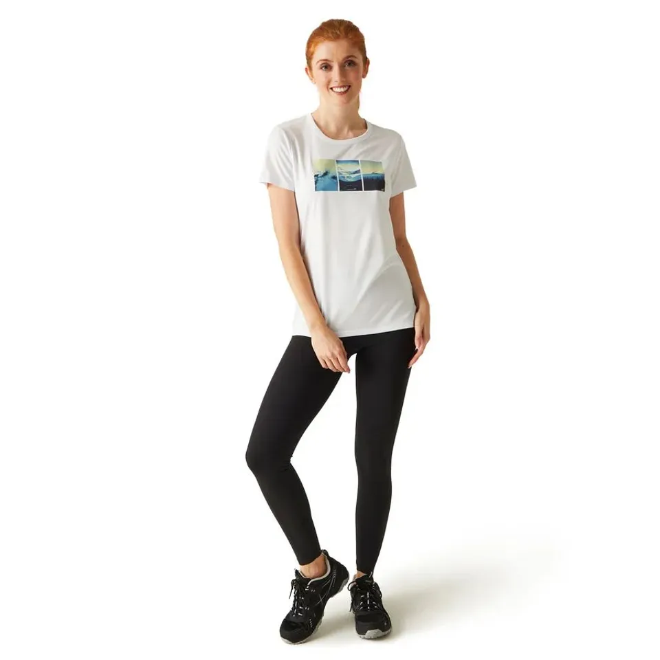 REGATTA WOMENS FINGAL VIII SHORT SLEEVE T-SHIRT WHITE MOUNTAINS  - UK SIZE 12