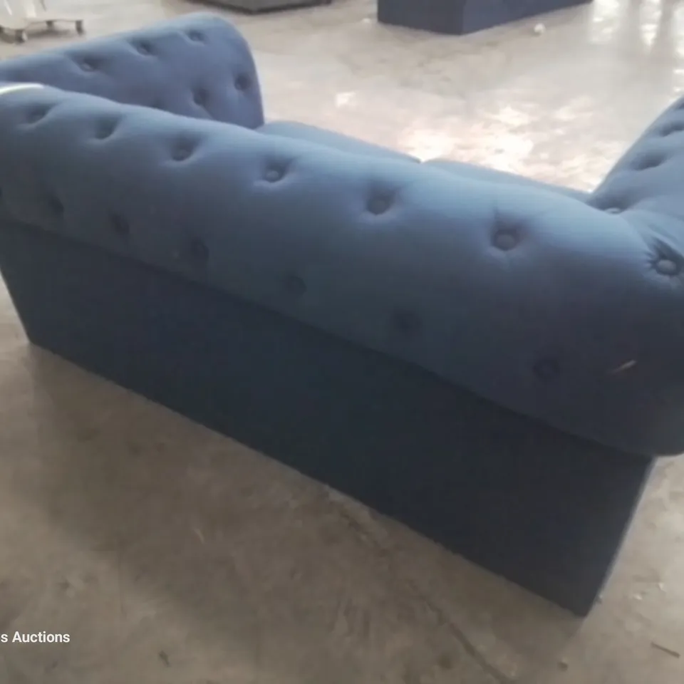 DESIGNER ASYA CHESTERFIELD TWO SEATER SOFA BLUE PLUSH FABRIC 