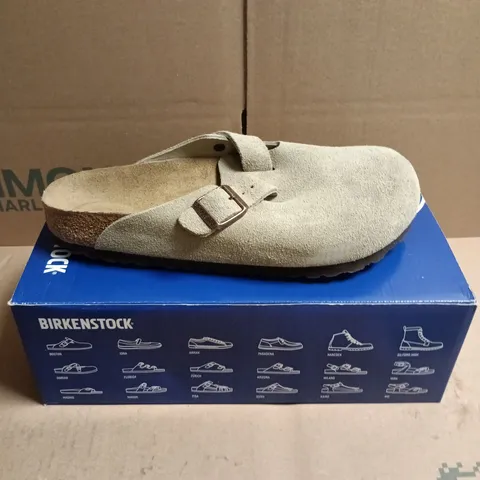 BOXED PAIR OF BIRKENSTOCK BOSTON CLOGS IN TAUPE SUEDE - 7