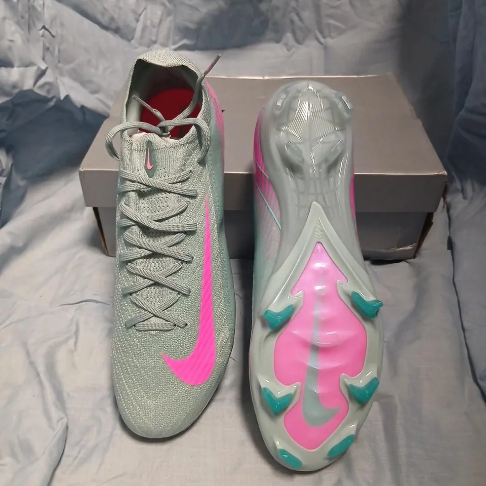 NIKE ZOOM VAPOR 16 ELITE FG FOOTBALL BOOTS – GREY/TEAL WITH PINK SWOOSH, UK 11 (US 13.5)