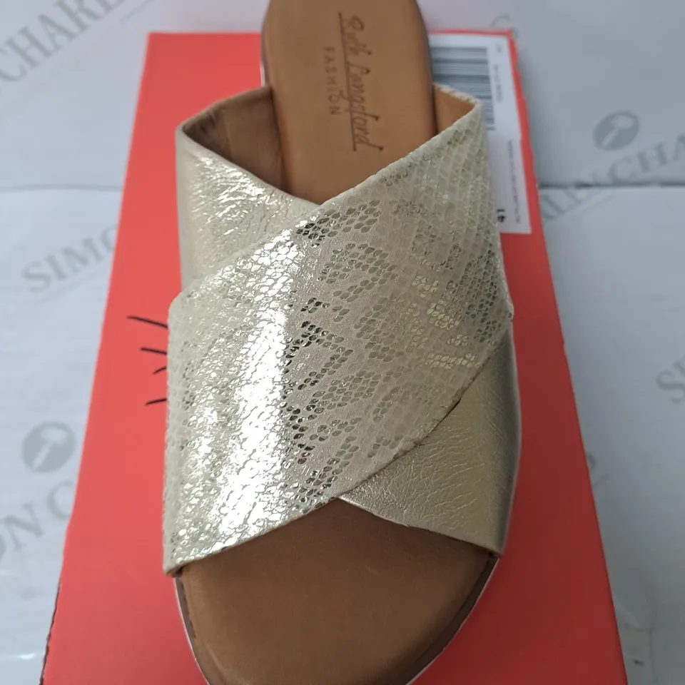 BOXED GOLD CROCODILE STRAP OPEN TOE SANDALS SIZE 8