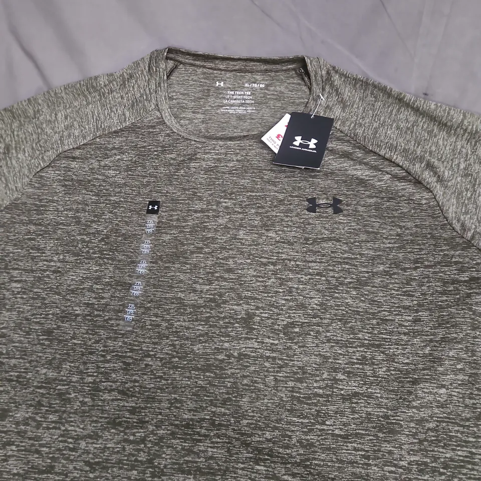 UNDER ARMOUR TECH TEE – GREY MARLED SHORT SLEEVE T-SHIRT, SIZE XL
