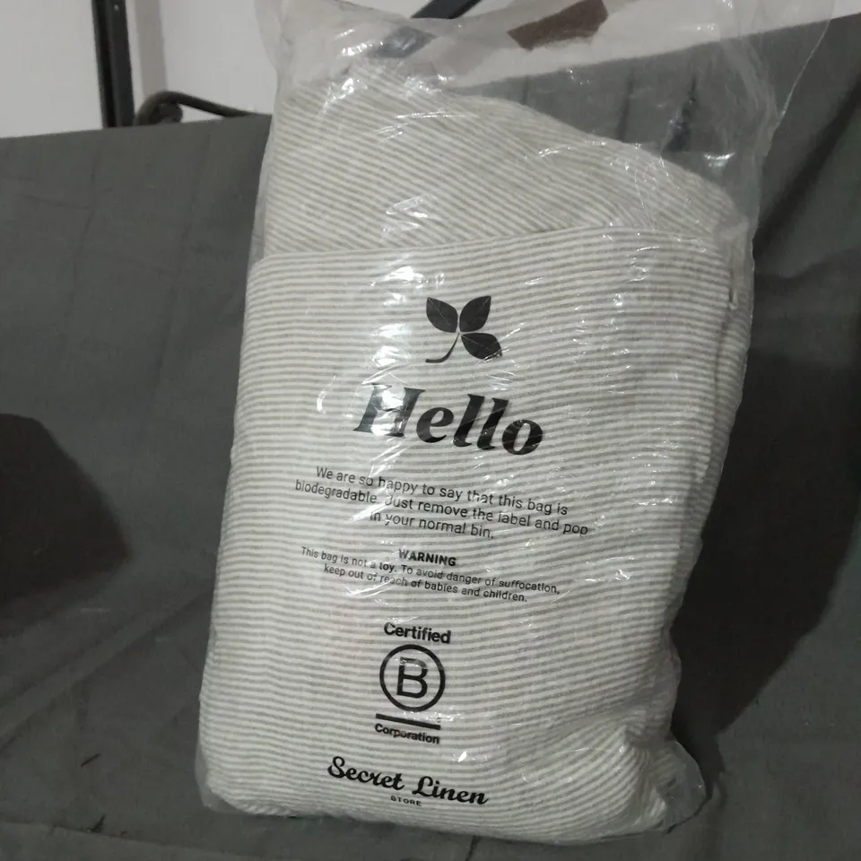 SECRET LINEN STORE SID STRIPE NATURAL 100% LINEN DUVET COVER SUPER KING 