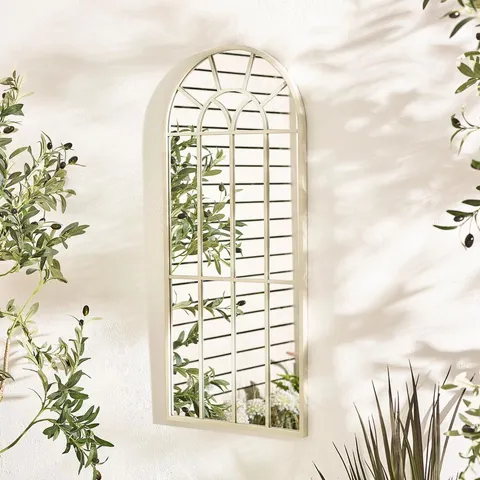 BOXED SOMERSET CREAM MEDIUM ARCHED WINDOW 90X40CM GARDEN MIRROR