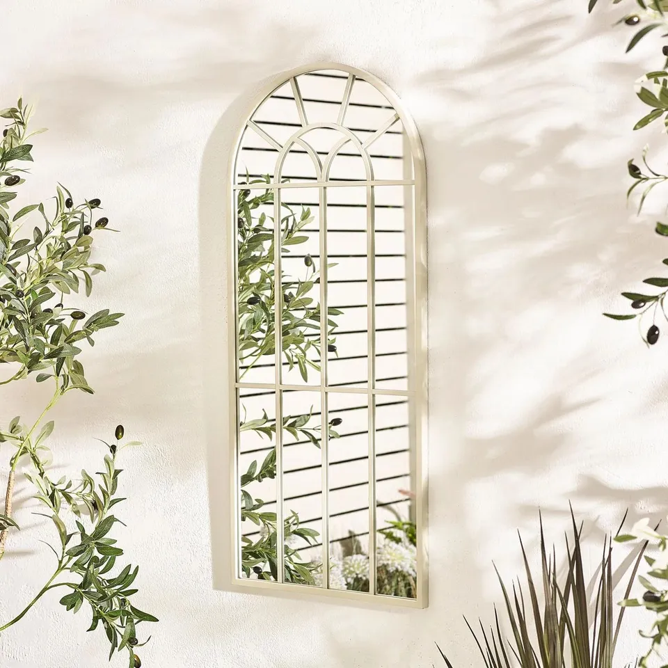 BOXED SOMERSET CREAM MEDIUM ARCHED WINDOW 90X40CM GARDEN MIRROR