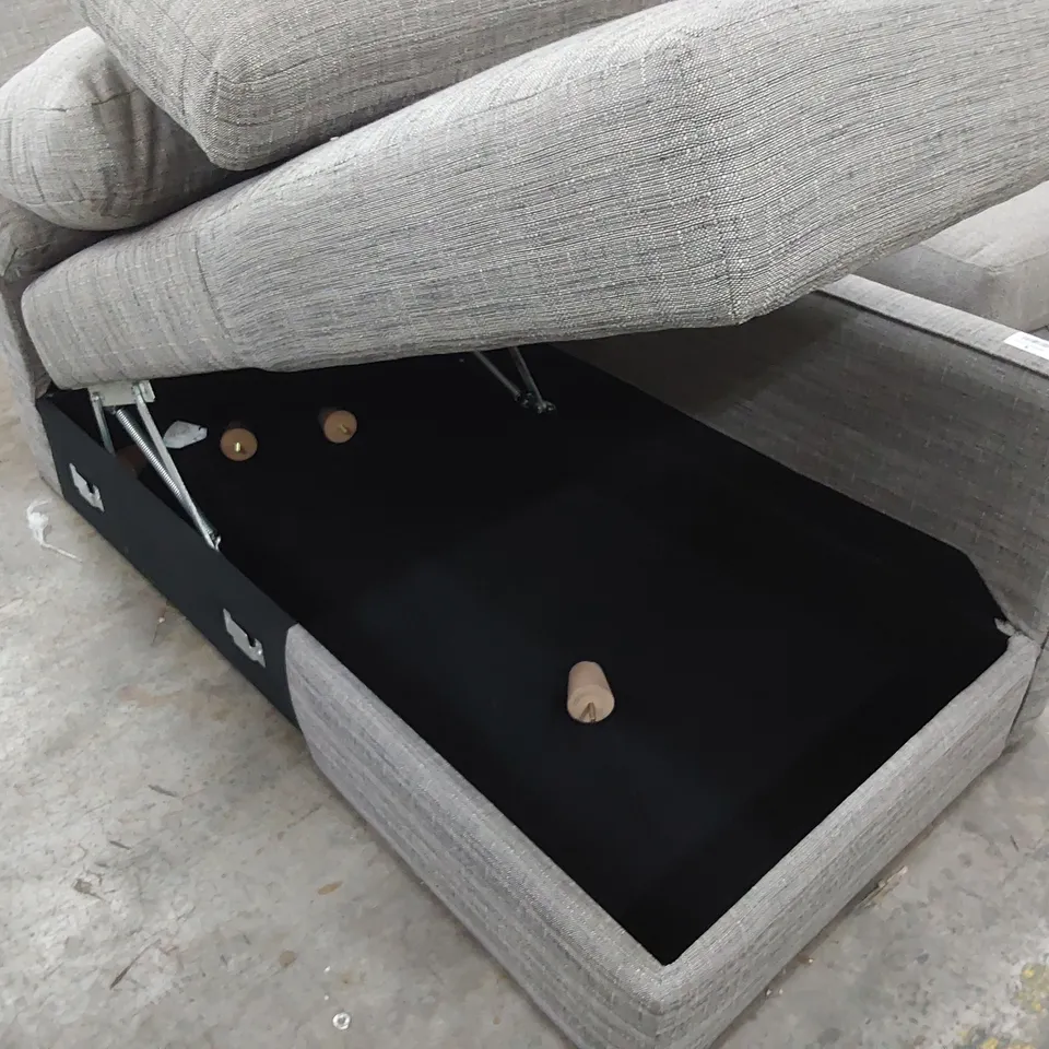 DESIGNER CHAISE OTTOMAN STORAGE SECTION GREY FABRIC