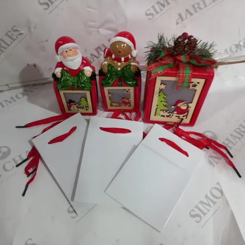 BOXED SET OF 3 CHRISTMAS PRE LIT CERAMIC ORNIMENTS