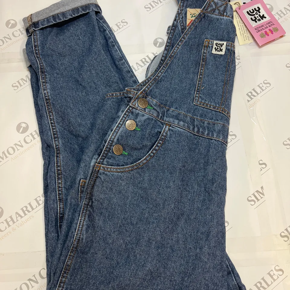 LUCY&YAK ORGANIC REUBEN DUNGAREE IN MID WASH BLUE SIZE 12R
