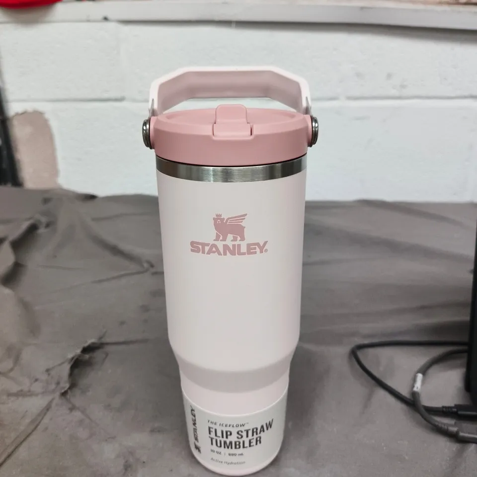 STANLEY FLIP STRAW TUMBLER – WHITE WITH PINK LID, 30 OZ (887 ML)