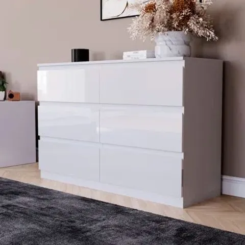 BOXED OSLO 6 DRAWER HIGH GLOSS CHEST (FSC 100%) BEDROOM HOME STORAGE (2 BOXES)
