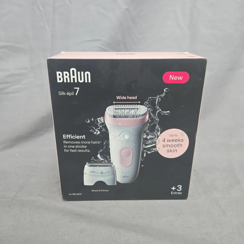 BRAUN SILK-ÉPIL 7 EPILATOR – PINK (WITH SHAVER & TRIMMER, EXTRAS) – BOXED