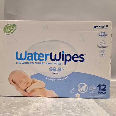 BOXED 12 PACK OF WATER WIPES BABY WIPES