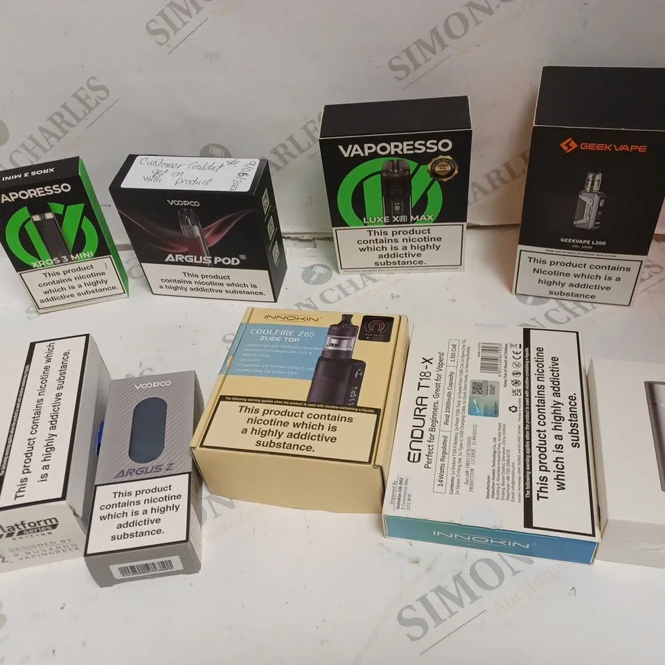 APPROXIMATELY 29 ASSORTED VAPE PRODUCTS INCLUDING: VOOPOO, GEEK VAPE, INNOKIN