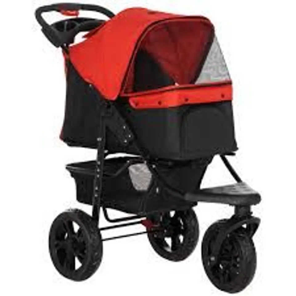 BOXED PAWHUT DOG PRAM DOG STROLLER PET STROLLER, 3 WHEELS DOG PUSHCHAIR WITH BRAKE, FOR SMALL MINIATURE DOGS, CATS, RED