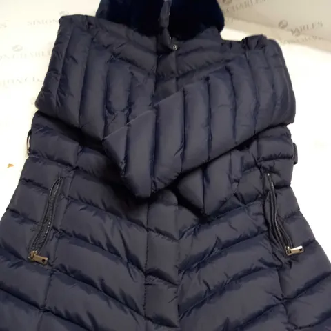 MUD FLOWER FAUX FUR TRIM PADDED COAT - NAVY - L