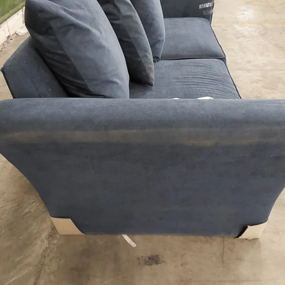 QUALITY DESIGNER 3 SEATER FABRIC UPHOLSTERED SOFA - NAVY BLUE