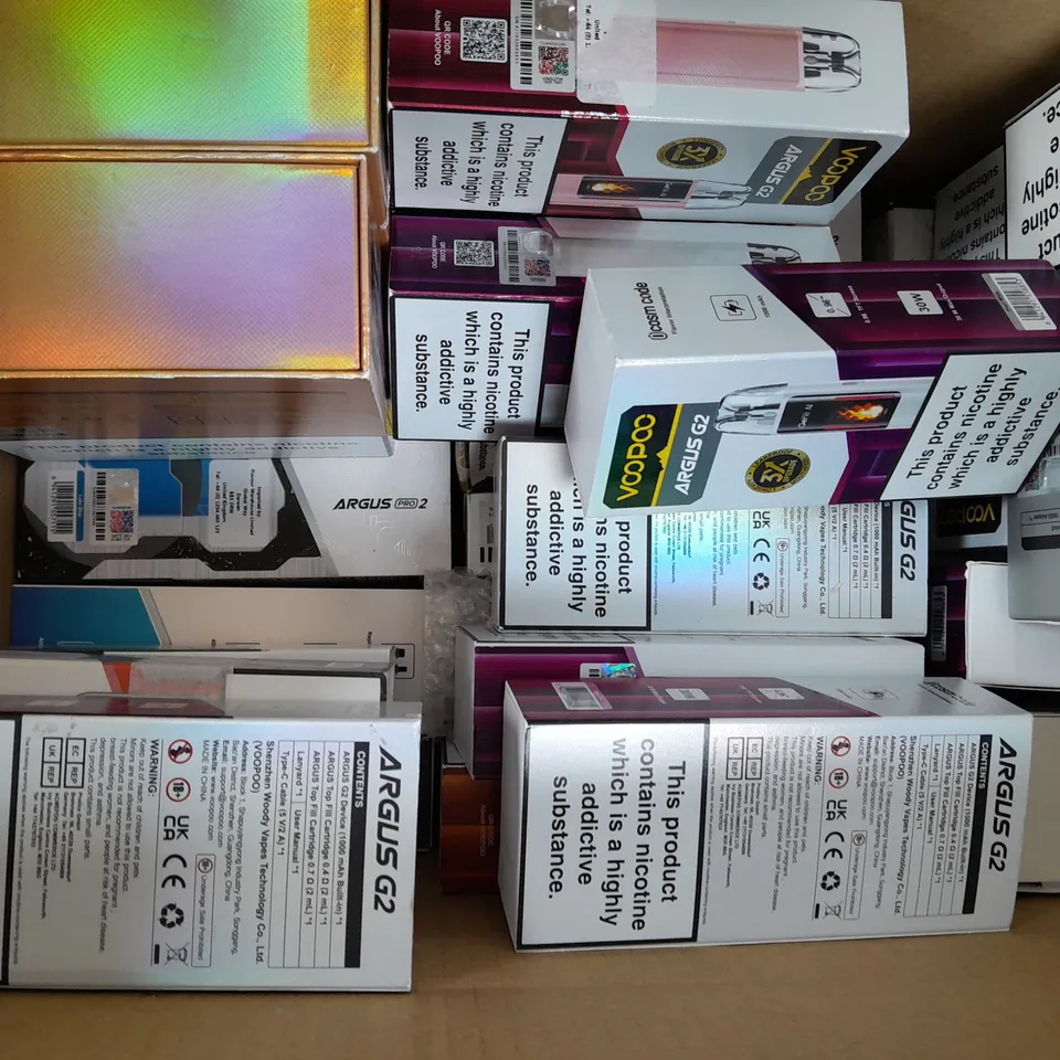 BOX OF APPROXIMATELY 20 ASSORTED E-CIGARETTE/VAPING PRODUCTS - MAKES, MODELS, COLOURS, AND STYLES VARY - COLLECTION ONLY