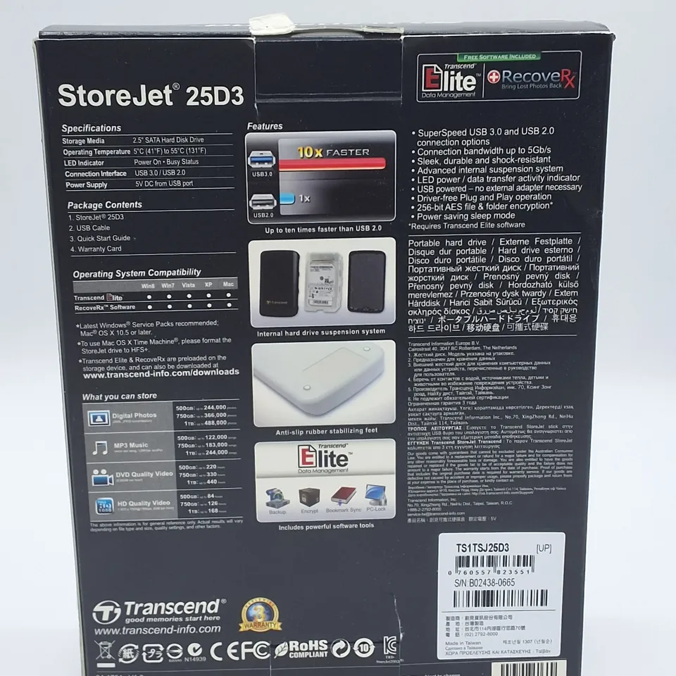 TRANSCEND USB 3.0 1TB PORTABLE HARD DRIVE