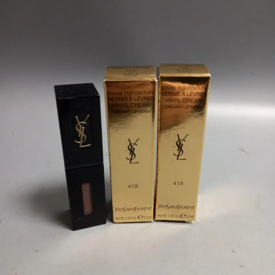 BOXED LOT OF 2 YVES SAINT LAURENT CREAMY LIP STAIN PURPLE SOUND 5.5ML