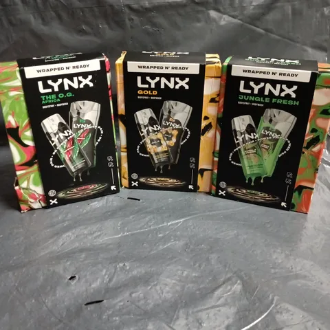 BOX OF APPROXIMATELY 15 LYNX WRAPPED N' READY DEODORANT AND BODY WASH GIFT SETS - ASSORTED FRAGRANCES