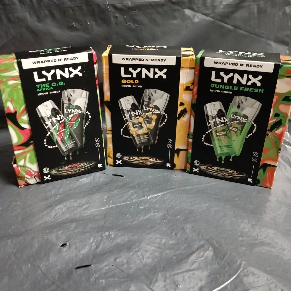 BOX OF APPROXIMATELY 15 LYNX WRAPPED N' READY DEODORANT AND BODY WASH GIFT SETS - ASSORTED FRAGRANCES