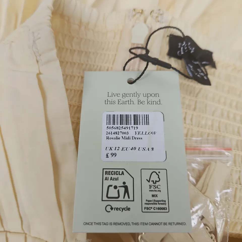NOBODY'S CHILD ROSALIE MIDI DRESS – YELLOW, UK 12 (EU 40, US 4)
